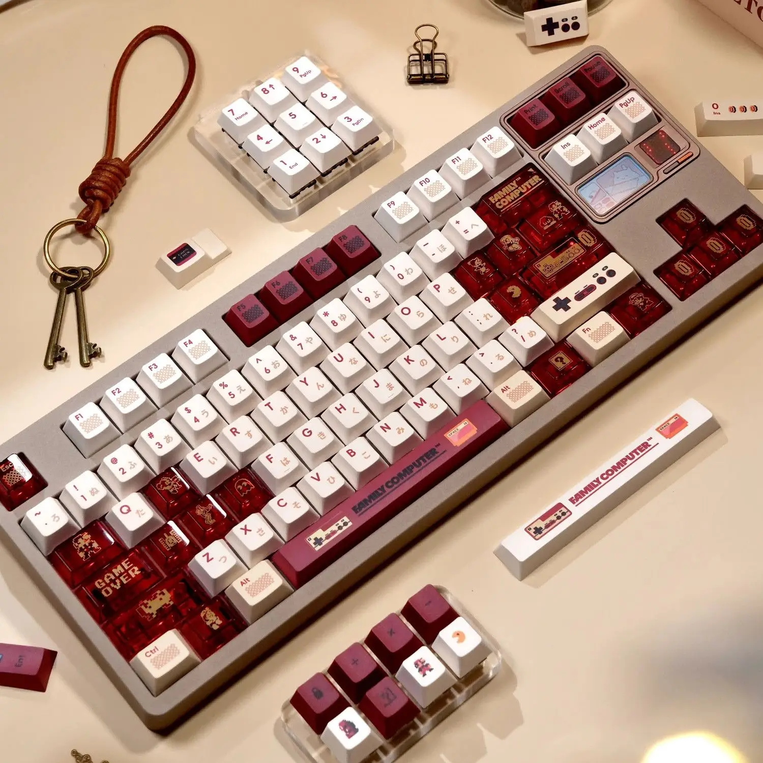 Red and white machine keycaps Original transparent PC sublimation PBT high value personality creative pixel game keycaps
