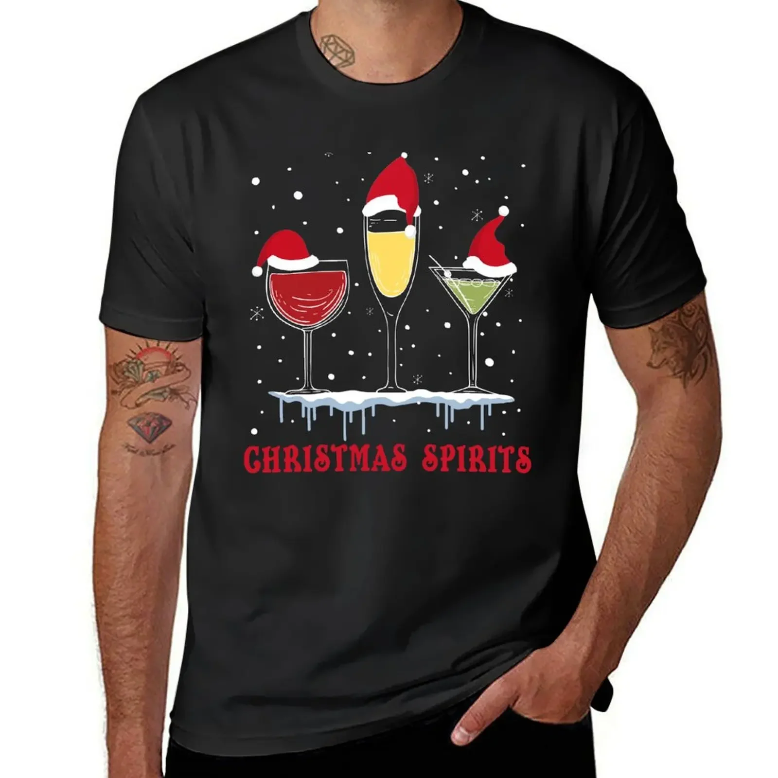 

Christmas Spirits Wine, Bubbly, Martini T-Shirt plain Clothing vintage anime shirt t shirts for men pack