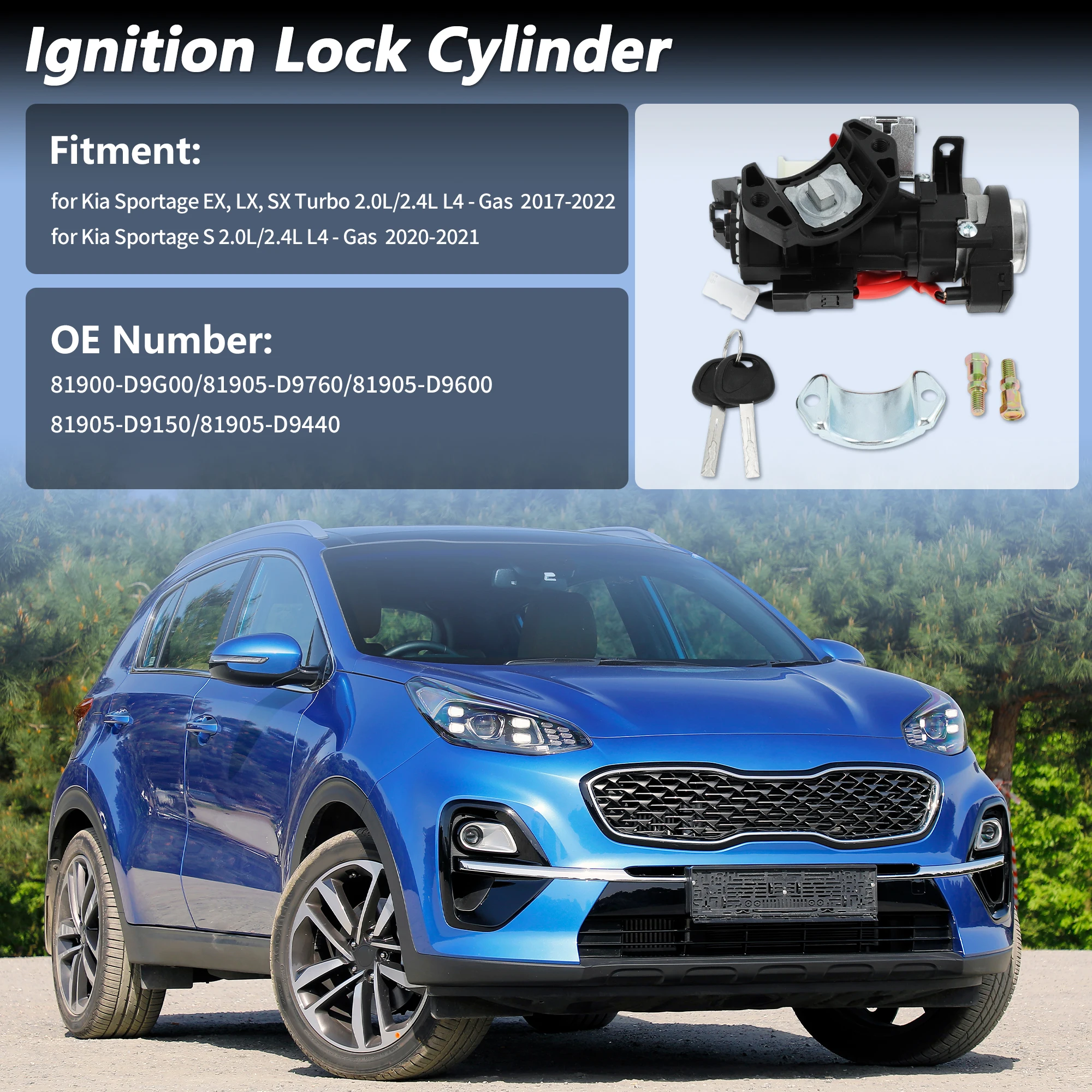 UXCELL No.81900-D9G00 Ignition Lock Cylinder Assembly for Kia Sportage 2017-2022 1 Set
