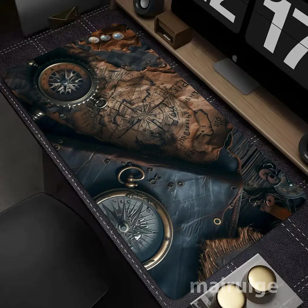 

Large Gaming Mouse Pad Nautical Compass Design Computer Office Table Mat XXL Rubber Non-slip Stitch Keyboard Mats Long Desk Pads