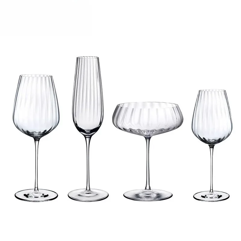 Tall Crystal Pleated Textured Red Wine White Wine Champagne Glass Household Hotel