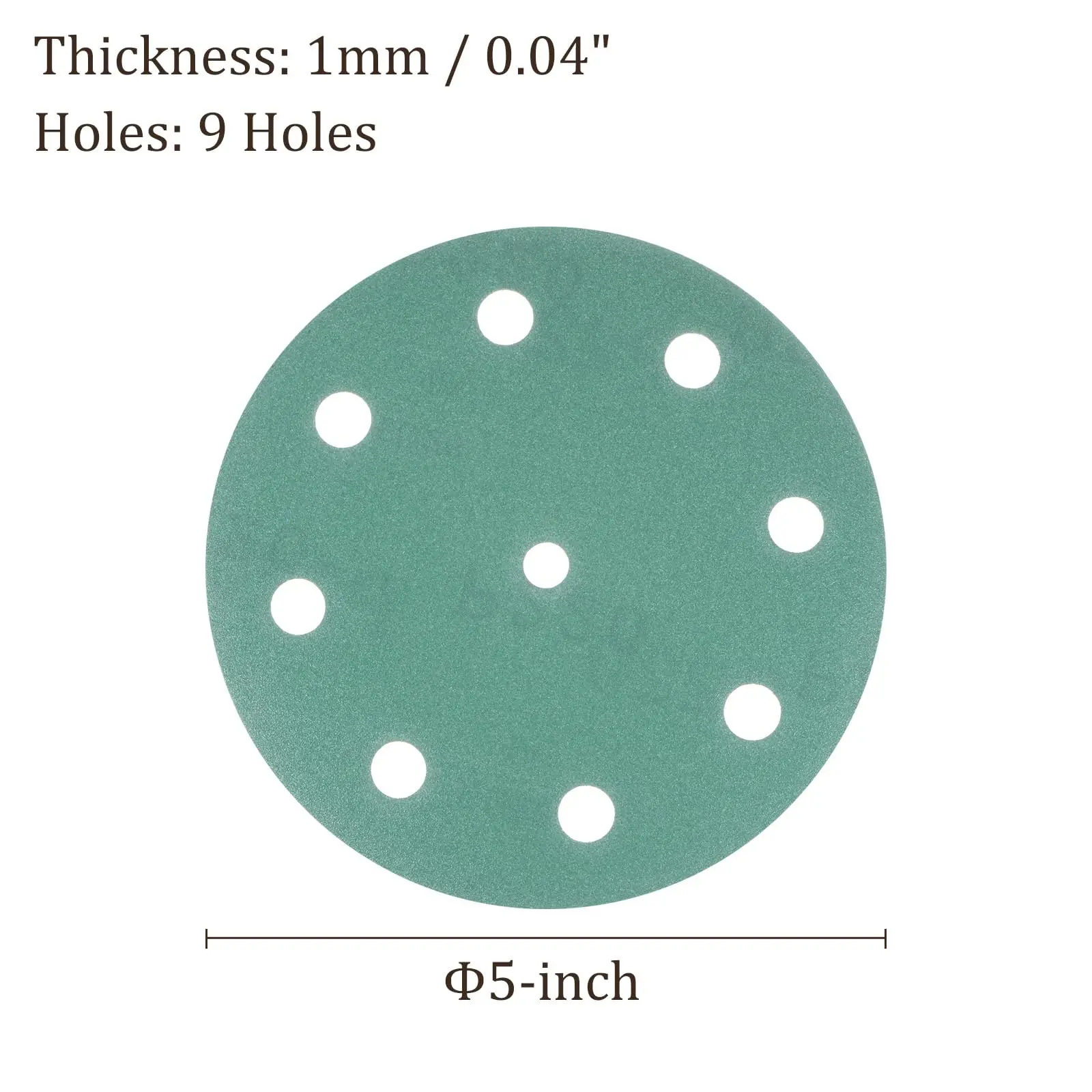 50 Pcs Hook & Loop Green Film Sanding Discs 5 Inch 9 Hole 80-240 Grits Round Aluminum Oxide Wet Dry Sander Pads for Wood Metal