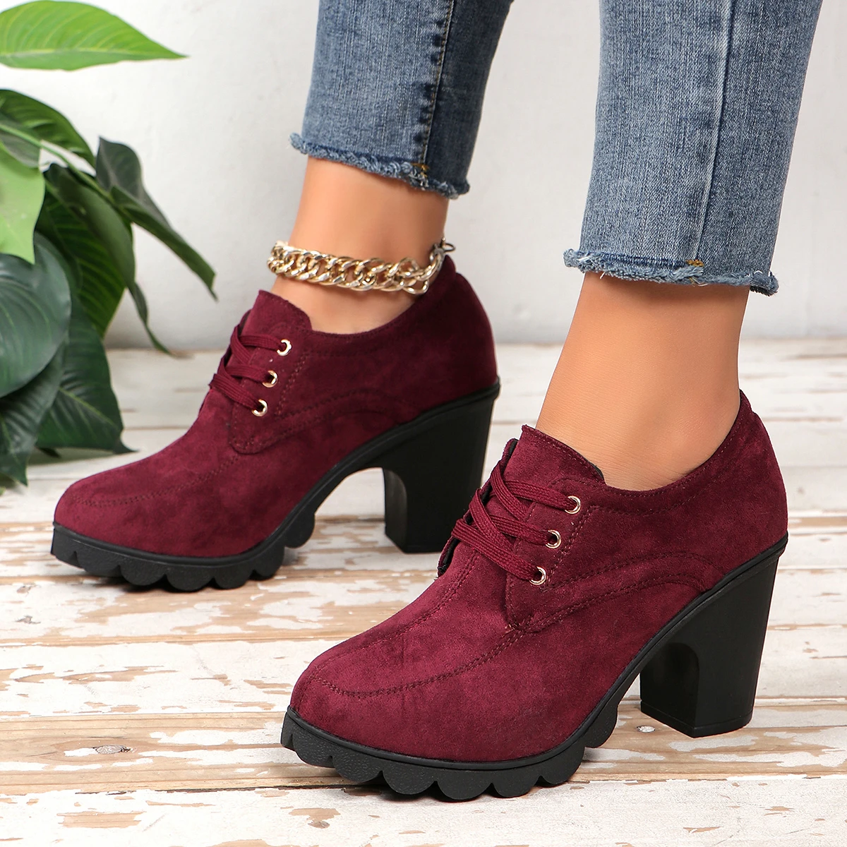 Ankle Square Heel Modern Boots Autumn Adult 2024 Hot Sale Shoes Female Lace-up Round Toe Pu Mid Heel Fashion Women\'s Boots