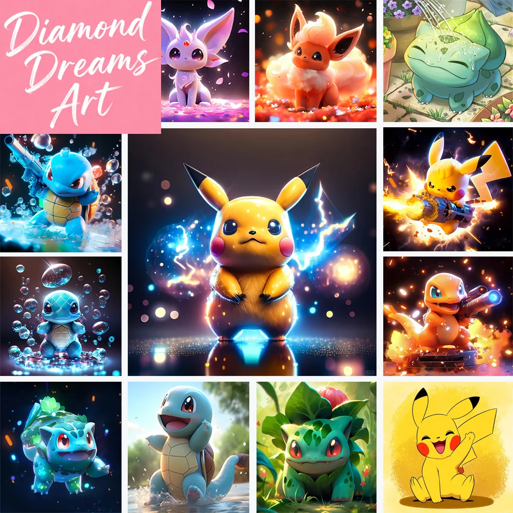 Pokémon 5D DIY Diamant-Kunst-Gemälde Pikachu Squirtle Eevee Diamant-Stickerei Mosaik-Bild Kunsthandwerk Heimdekoration Urlaubsgeschenk
