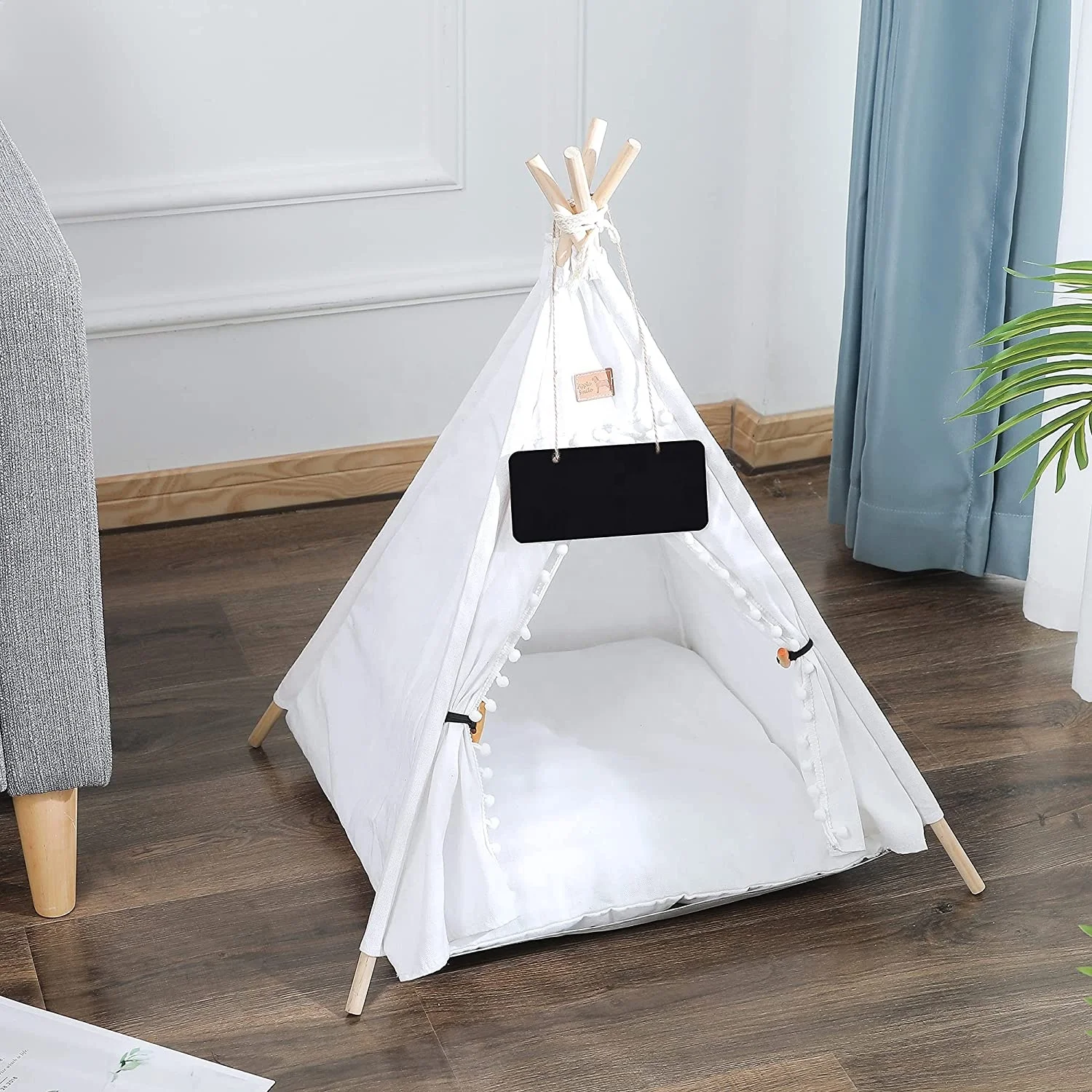 Fotografia 4: Tendas e Casas de Luxo para Animais de Estimação em Lona com Almofada Macia e Lavável, Cama Teepee para Cães e Gatos