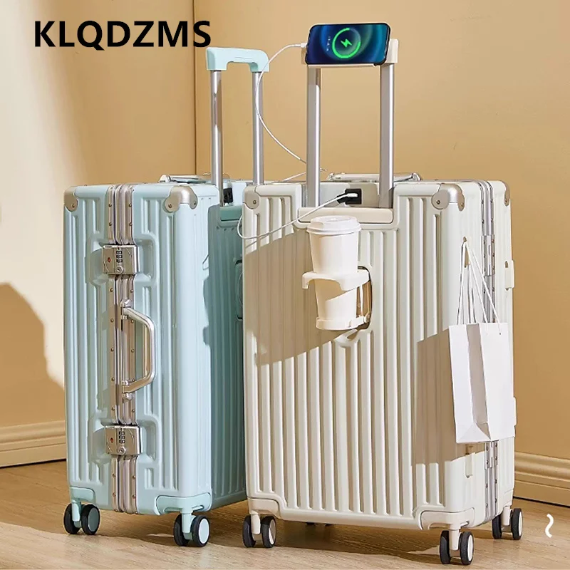 KLQDZMS New Suitcase USB Charging Boarding Box ABS+PC Zipper Trolley Case Ladies 20