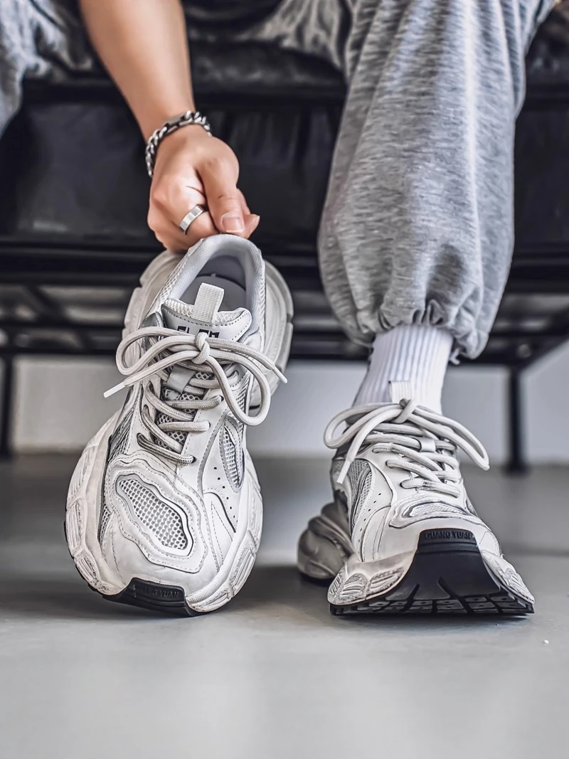 

Casual Dad Style Men's Shoes Breathable Mesh Thick Bottom Sporty Low Top Lace up Flat Heel Fashionable Youth And Teen Footwear