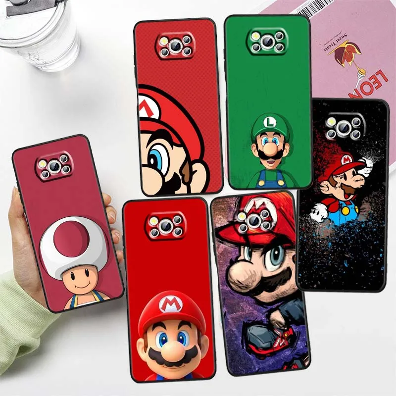 

Super M-M-Marios Cartoon Cover For Xiaomi Mi Poco F3 F4 F5 F6 X3 X4 X5 X6 X7 M3 M4 M5 M6 M7 GT Pro 5G Black