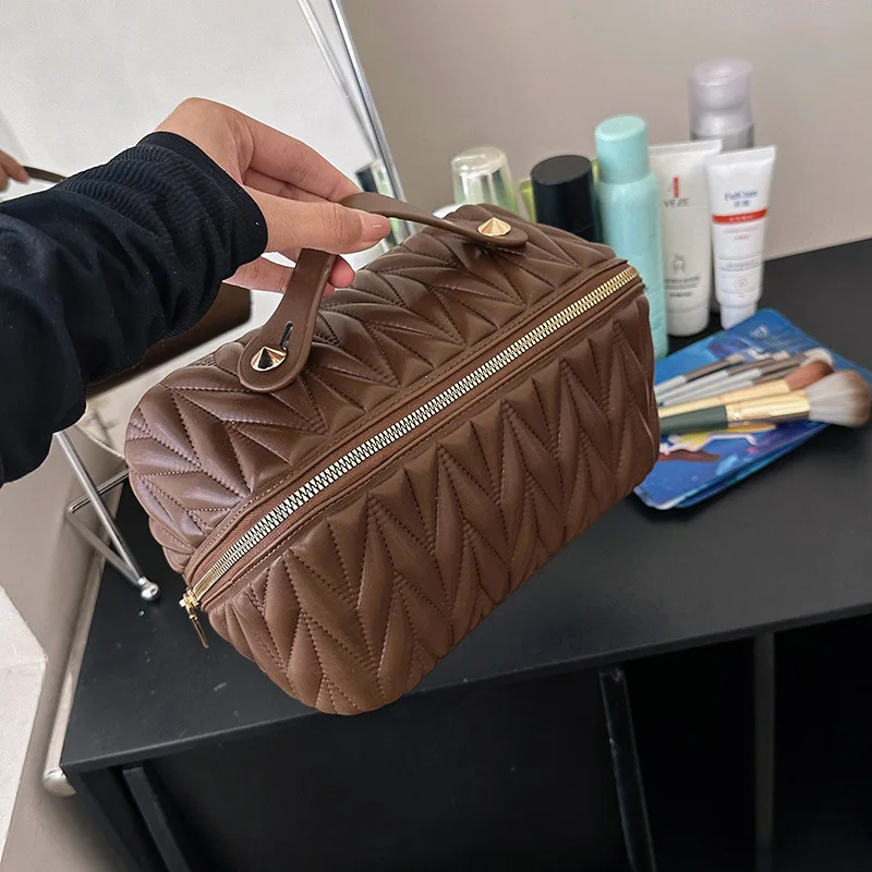 Bolsa cosmética de grande capacidade para mulheres, PU portátil, impermeável, bolsa de maquiagem para banheiro, estojo multifuncional