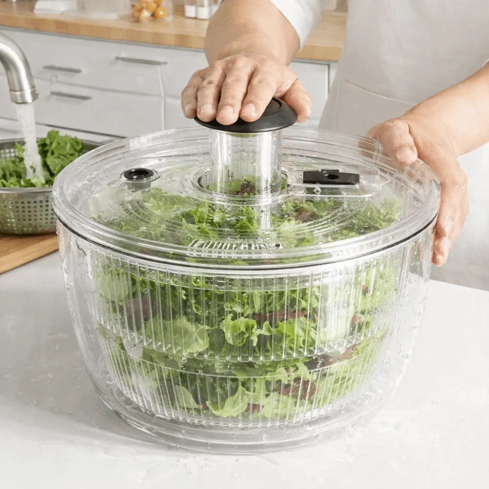 Large Capacity Vegetable Dehydrator Semi-automatic Quick Drainage Fruit Drain Basket Rotating Salad Spinner Meal Prep
