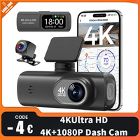 UHD 4K Dash Cam Dual Lens Driving Recorder Car DVR 1080P Rear Lens Camera Built-In WiFi GPS 24-Hour Parking Monitoring Black Box