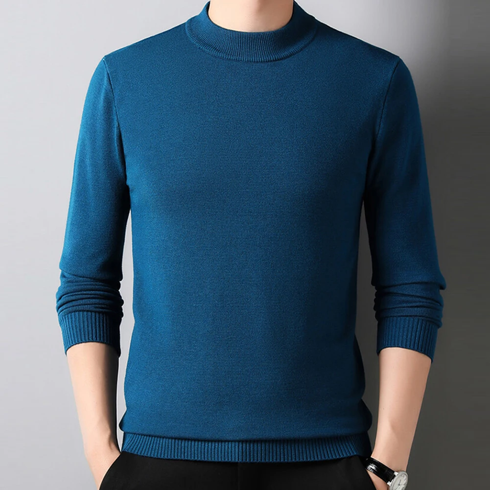 Men Half Turtleneck Knitwear Sweater Mock Neck Sweatshirts Solid Color Pullovers Autumn Winter Keep Warm Sweater