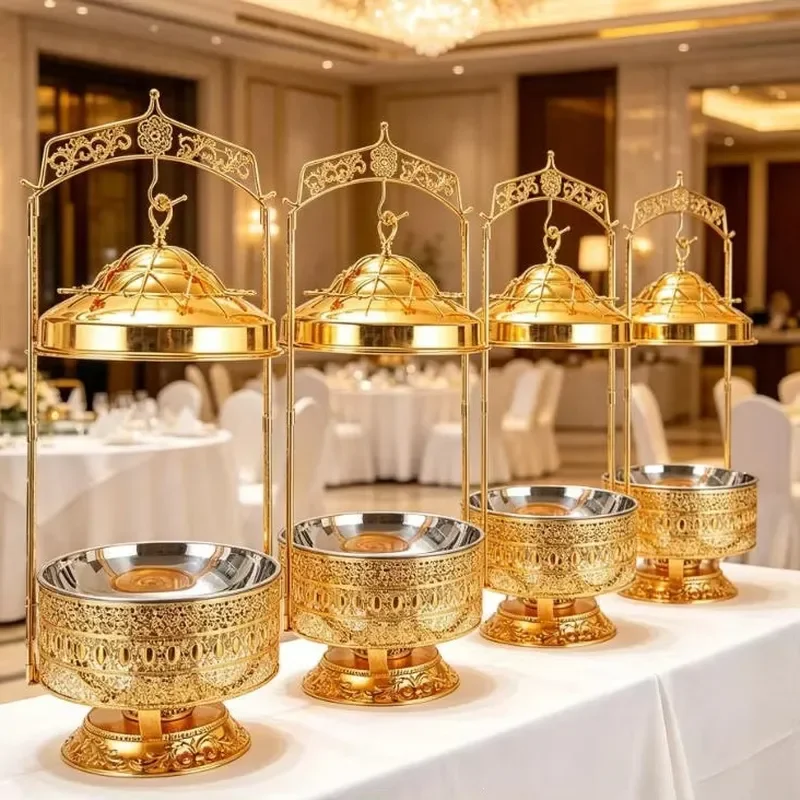 Commercial Stainless Steel Buffet Warmer Gold Finish Thermal Insulation Food Display Stand for Hotel Restaurant Catering