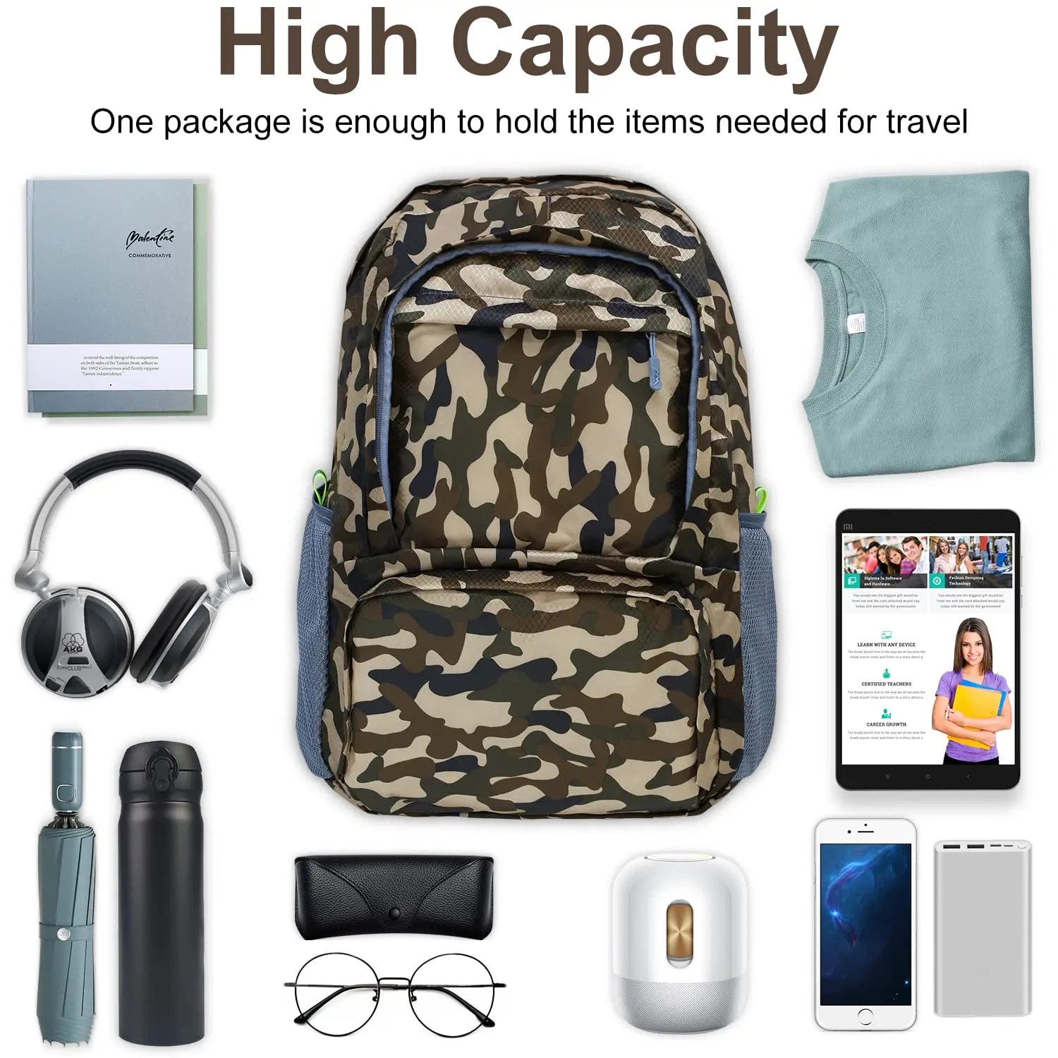 40L verstaubarer Rucksack, faltbar, ultraleicht, Outdoor-Reisetasche, großer faltbarer Rucksack, Wander-Reiserucksack, Bergsteigen, Tagesrucksack