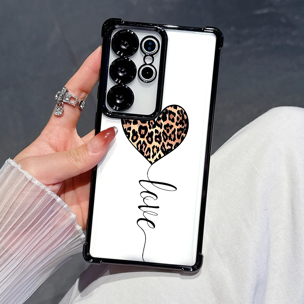 Leopard Heart Love Electroplated Anti-Scratch Phone Case For Samsung Galaxy S26 S25 S24 S23 A10S A14 A33 A57 A73