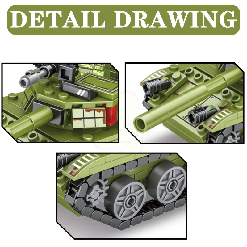 Military T-85 Main Battle Tank Vehicles WW2 Army Soldier Figures Building Blocks Kids Toys For Children Boy