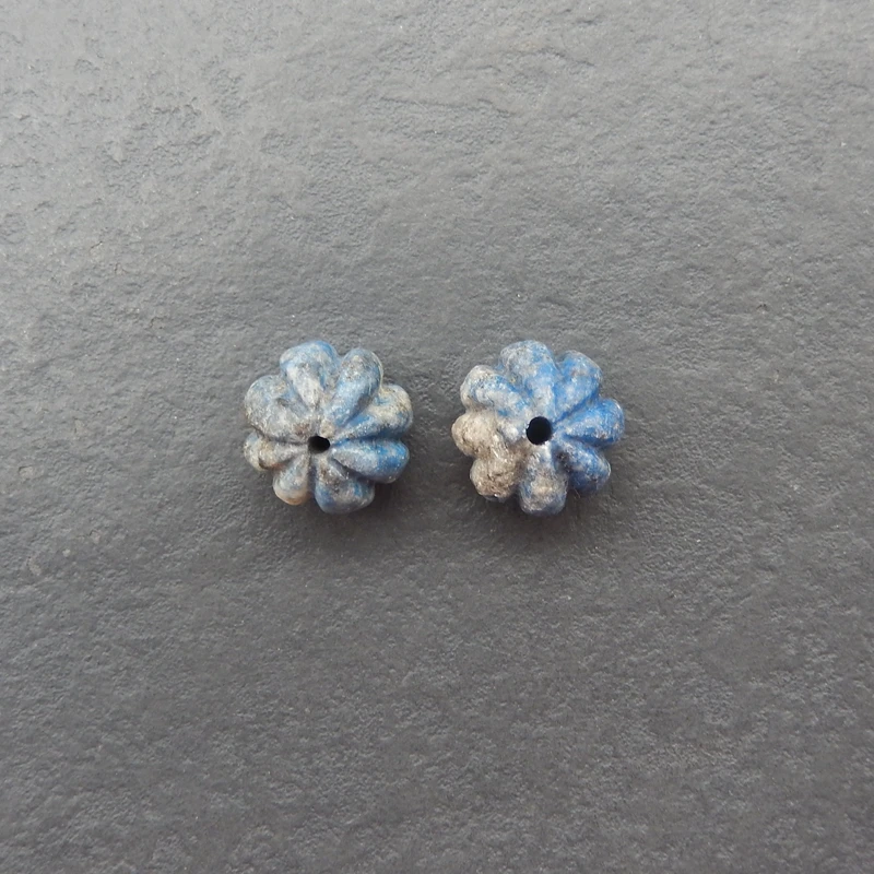 2PCS Natural Lapis Lazuli Pumpkin-Shaped Beads Deep Blue Gemstone with Pyrite Inclusions 15x15x3mm-9.1g