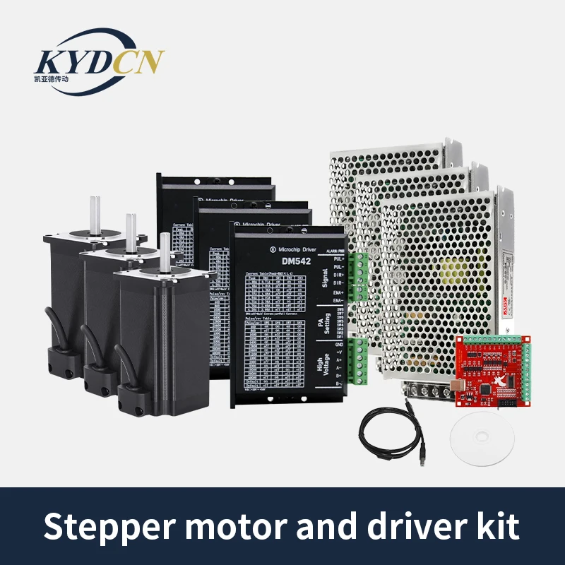 KYDCN 3Pcs Nema23 57HS76 2.3Nm Stepper Motor Kit+DM542 Driver+Mach3 Interface Board + 120W24V Power Supply For CNC engraving