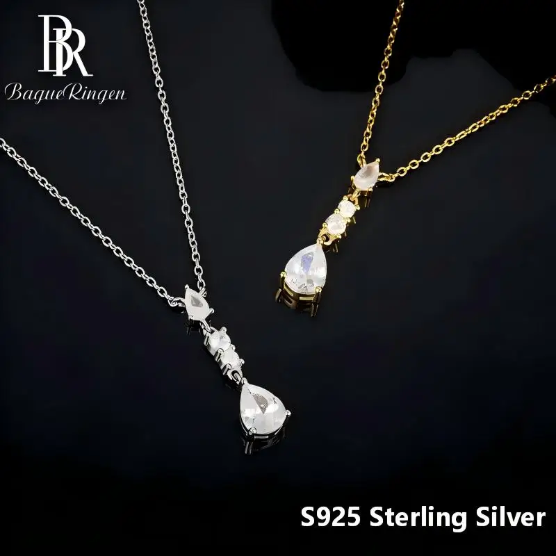 BR Influencer Style Slim Chain Water Drop Moissanite Pendant Necklace for Women, Korean Japanese Fashion, Simple Fresh Jewelry