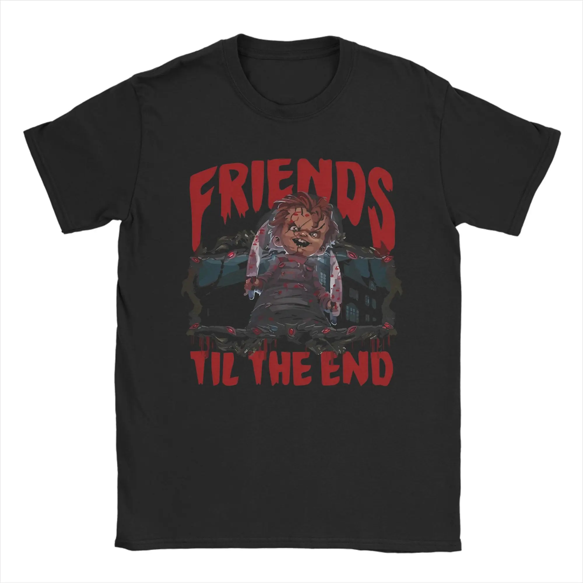 

Футболка Friends til the End Chuckys на Хэллоуин, винтажные футболки из 100% хлопка, футболки с круглым вырезом, топы с короткими рукавами, большие размеры