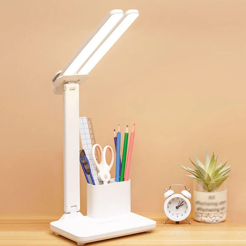 LED Double Head Table Lamp, Desk Lamp, USB Chargeable, Touch, Foldable Table Light, Proteção para os olhos, Desktop Reading Night Lights