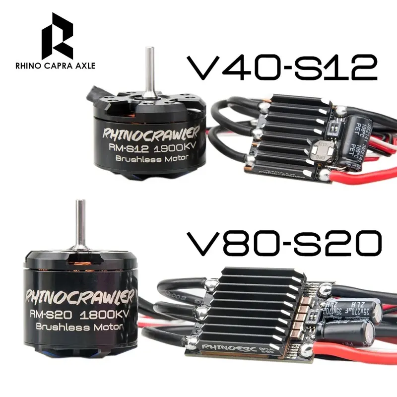 

RHINO ESC 40A-S12 80A-S20 AM32 Crawler ESC Brushless Motor Porwer Systm For 1/10 TRX4 SCX10 MOA Shafty RC Truck Car Parts