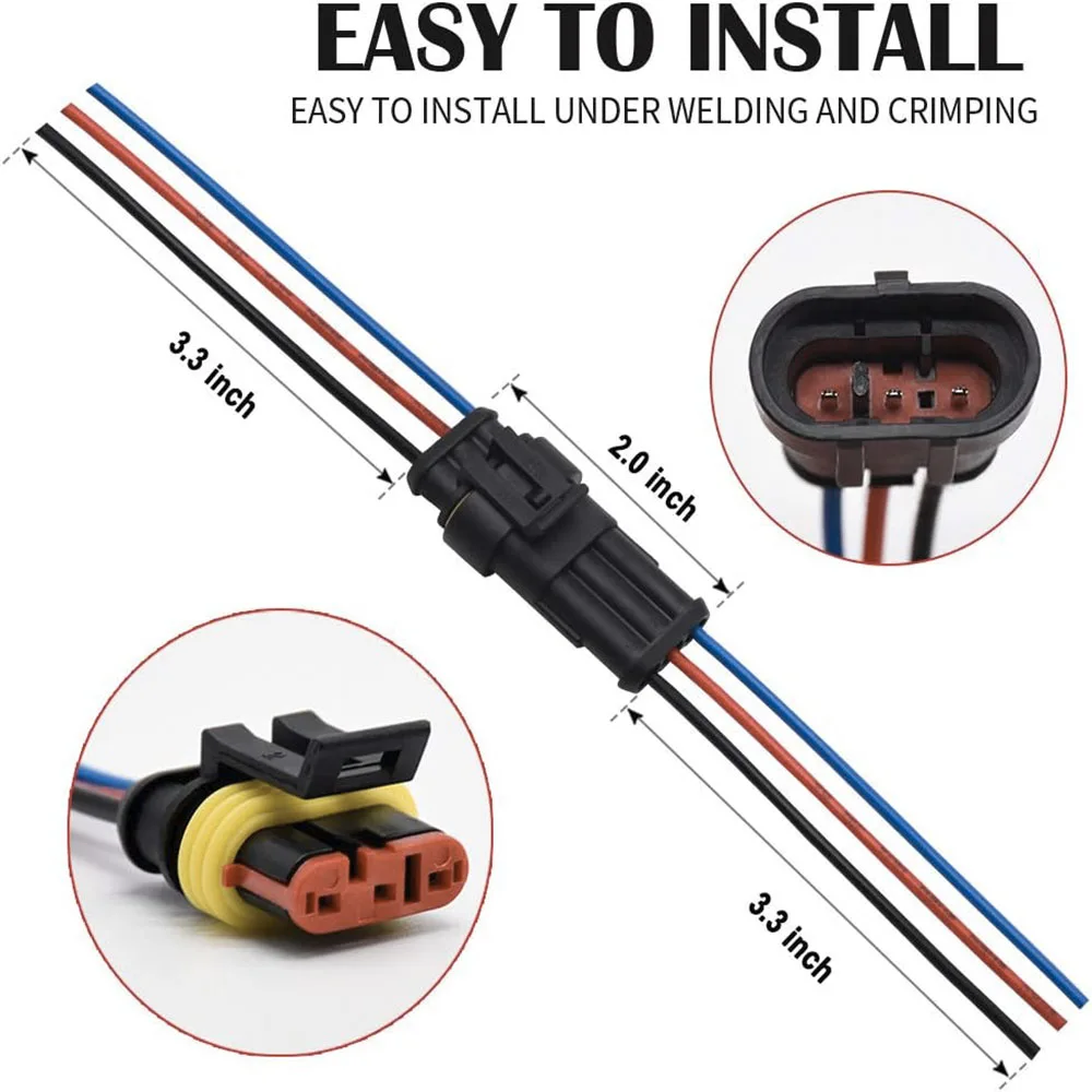 3-Pin Wasserdichter Steckverbinder, 3-Pin Auto-Elektrokabel-Steckverbinder, mit 16 AWG Kabel für Auto, LKW, Boot, Motorrad (5 Paar) – Detail 2