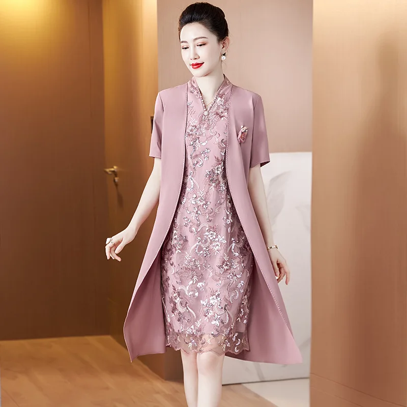 Yourqipao Summer New Women Wedding Mother Of The Bride Dres Fake Two-piece Cheongsams Bridal Guest Party Evening Dresses