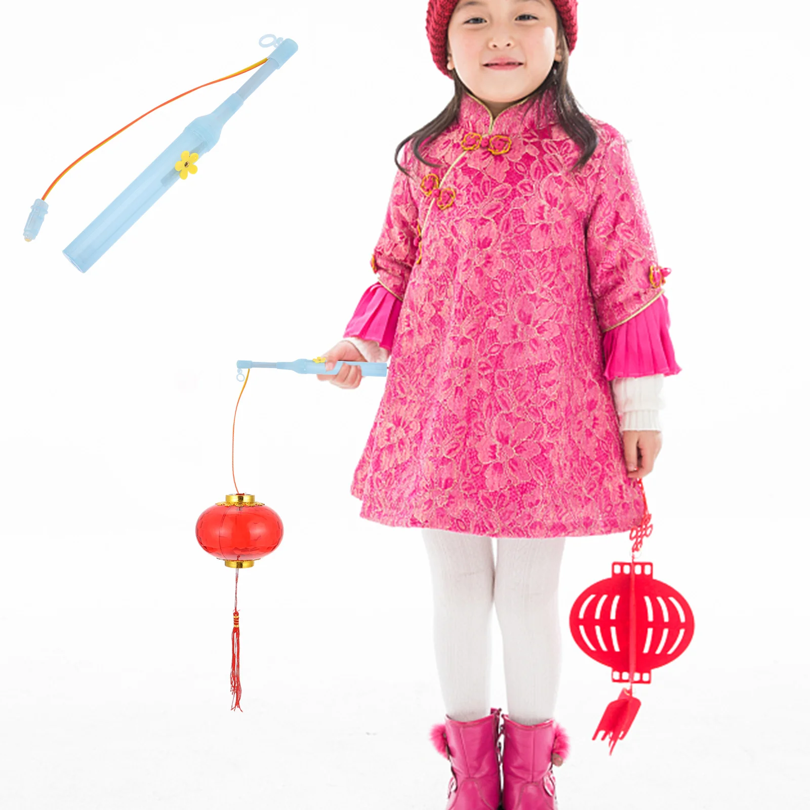 

10Pcs Lantern Handle Sticks LED Light Portable New Year Decoration Party Props Paper Lantern Walking Stick Children