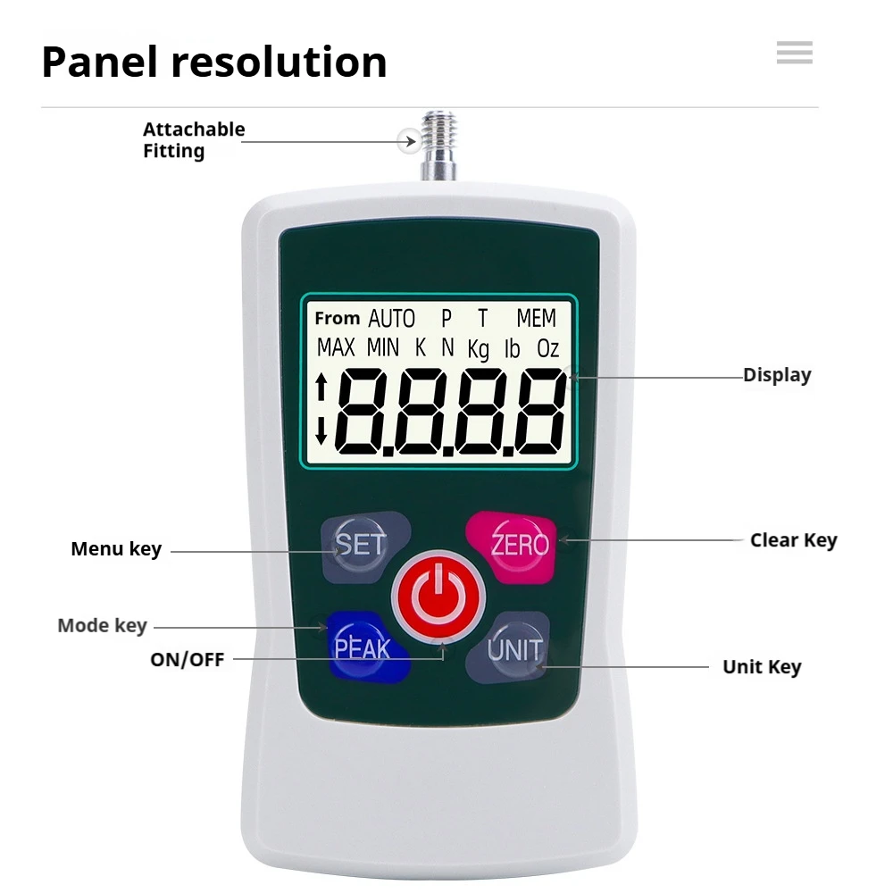Digital Force Gauge High-Precision Push-Pull Meter for Tension & Compression Testing (N, kg, lb, oz) for Material Testing