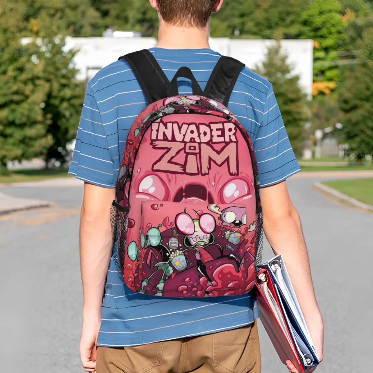 غزاة Zims أنيمي الكرتون الغريبة على ظهره طالب بنين بنات BookBag أطفال حقيبة مدرسية حقائب كتف الكمبيوتر للرجال والنساء