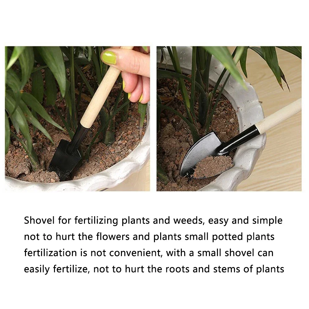 3Pcs Shovel Rake Spade Set Mini Garden Tools Multifunction Small Rake Shovel Spade Wooden Handle Garden Tool Sets