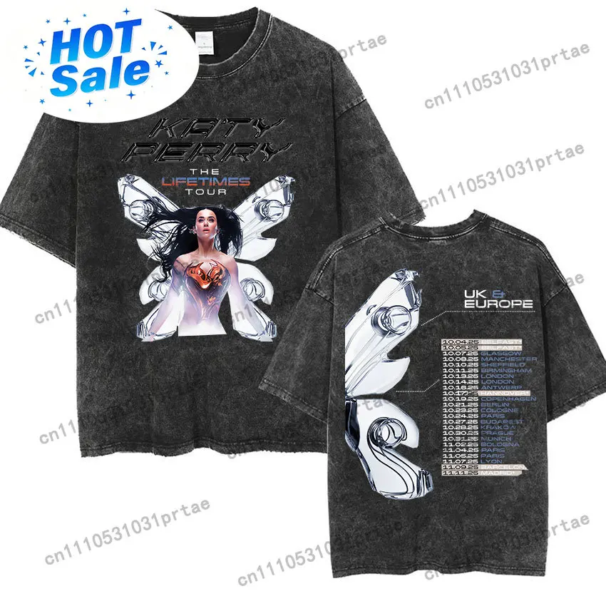 Футболка унисекс оверсайз с двусторонним принтом Katy Perry The Lifetimes Tour 2025, винтажная, с эффектом потертости, летняя, повседневная, модная