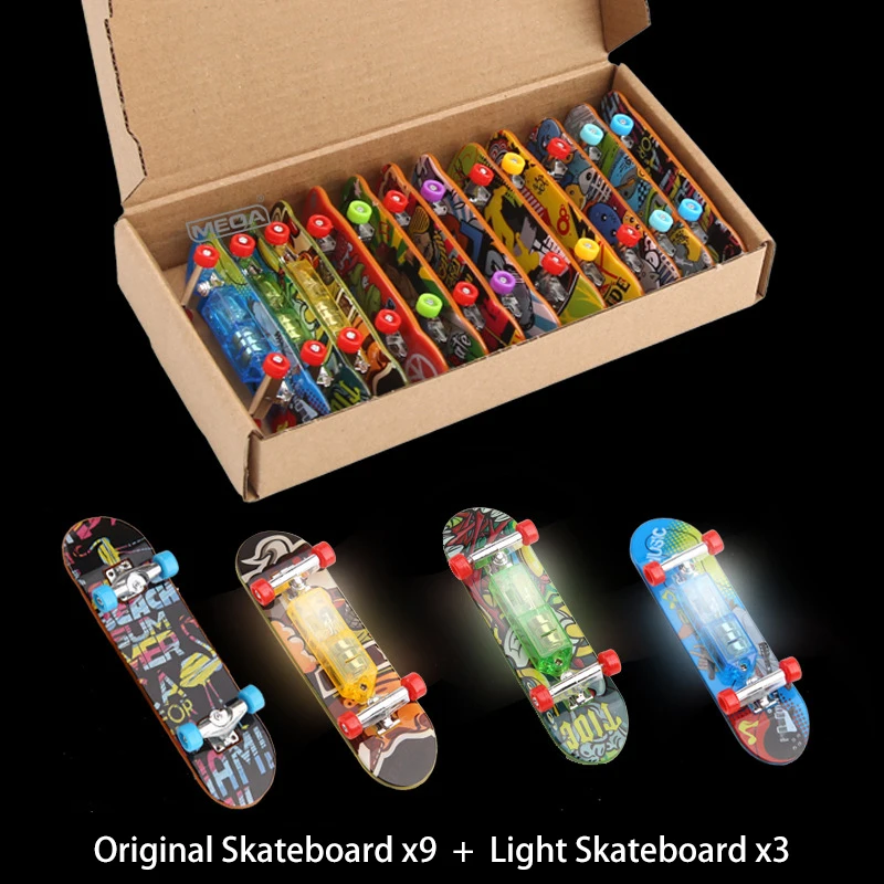 9 Pcs Frosted Surface/3Pcs Light Box Packag Beginner Mini Alloy Finger Skateboard DIY Kits Indoor Home Leisure Toys