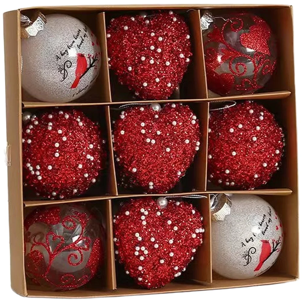 Juego de adornos de corazón para el Día de San Valentín, decoración de bolas de espuma para colgar en el árbol, espuma y PET en rojo, blanco y rosa, 6 cm, 8 cm