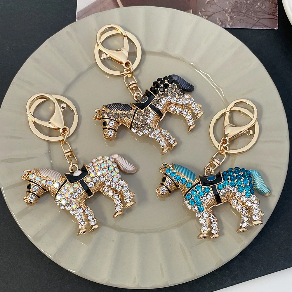 Horse KeyChain Key Ring Holder for Car Handbag Pendant Rhinestone Crystal Inlaid Souvenirs Gifts