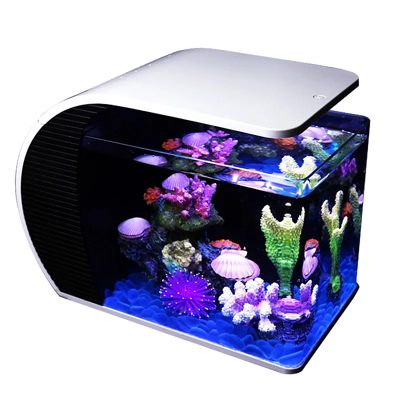 Tropical goldfish aquarium small coral package aquarium glass landscaping quiet ecological small fish tank seawater.