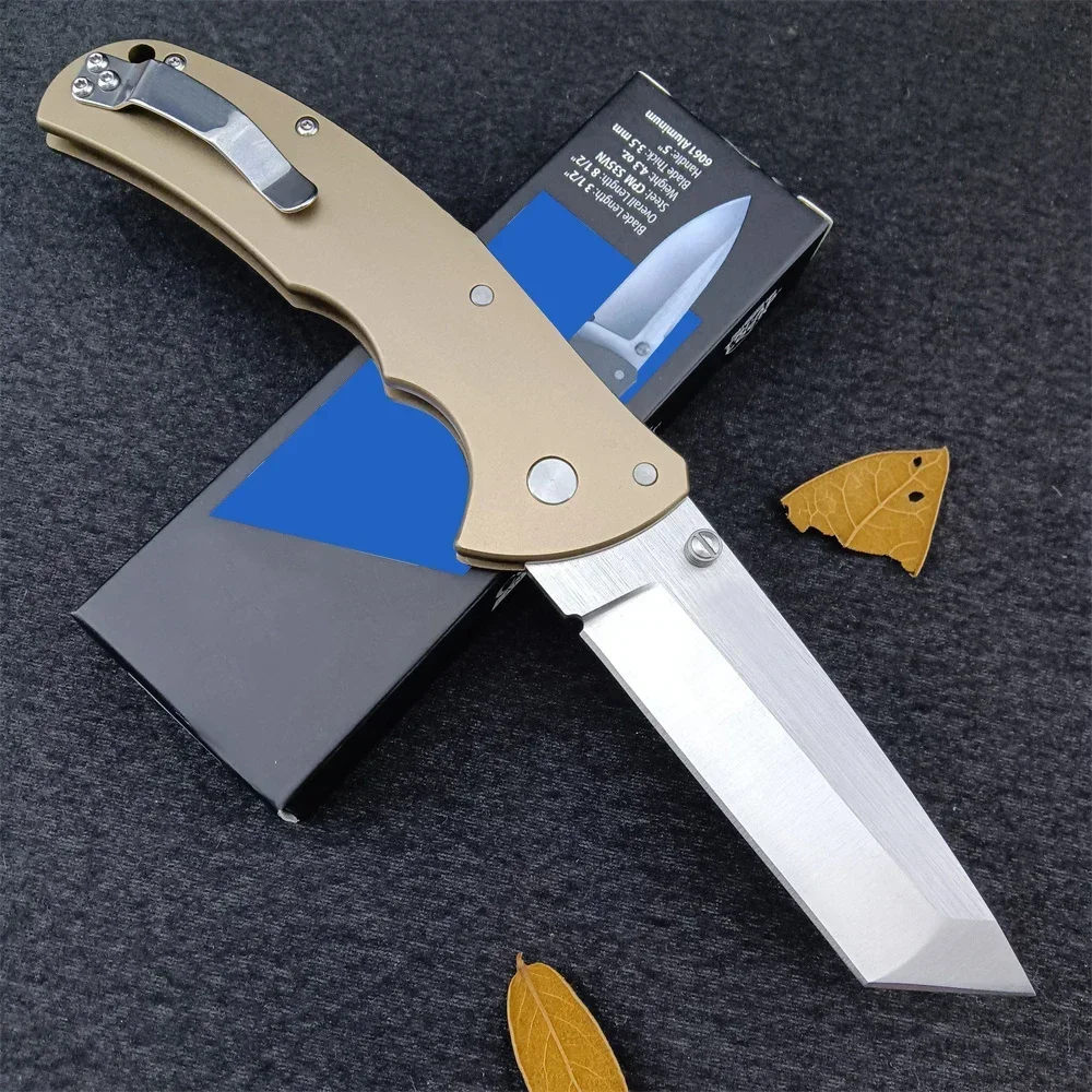 Champagne Cold Outdoor Folding Pocket Knife D2 Steel Tanto Blade Aluminum Alloy Handle Outdoor Hunting Hiking Camping Tool