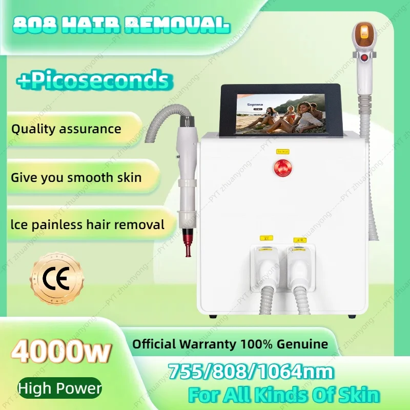 

New 4000W 2In1 808NM Ice Handle Diode Laser Permanent Hair Removal Tender Skin Nd YAG Picosecond Removal Pigment Tattoo Machine