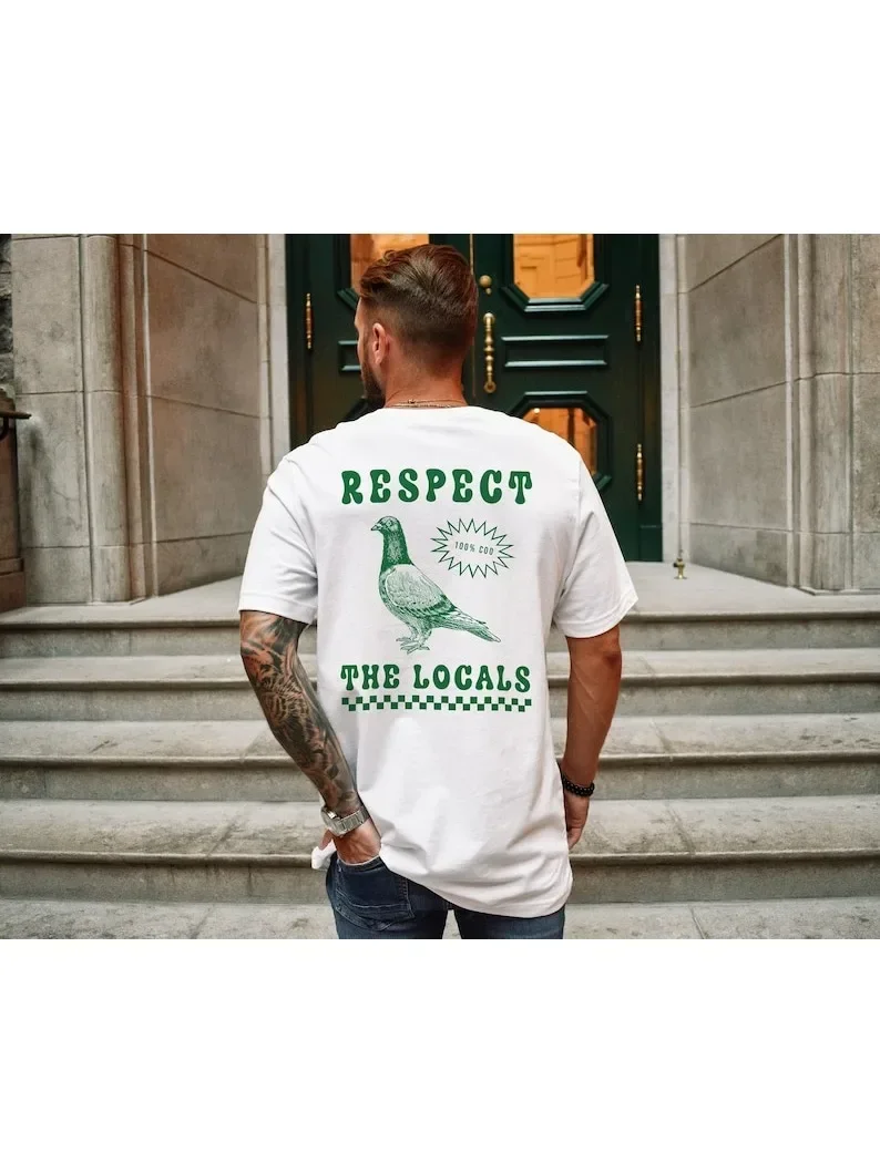 Respektieren Sie die Locals Pigeon Lustiges Retro-Unisex-T-Shirt Silly Pigeons Lover Bird Vintage