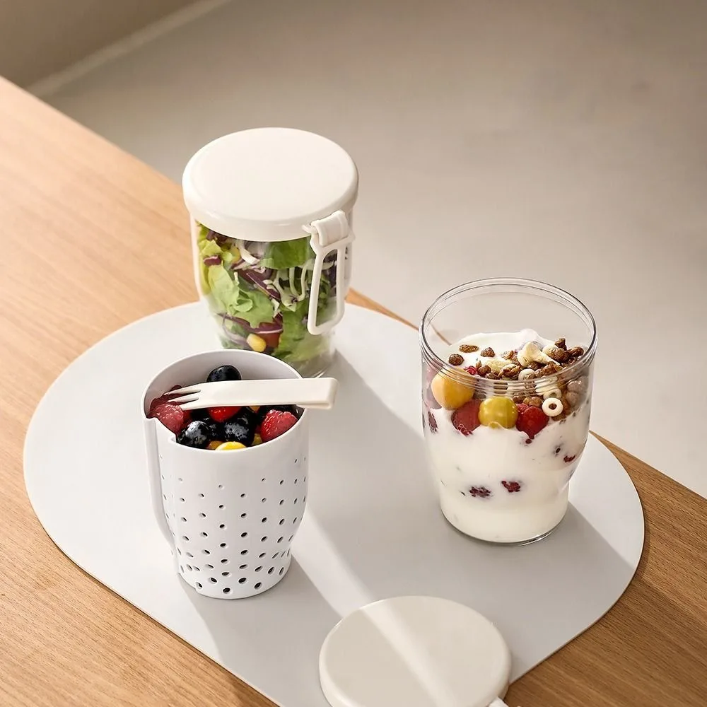 

Double Layer Oatmeal Storage Jars Anti-Slip Portable Food Storage Container Sealed With Spoons Lids Juice Bottle Multi-purpose