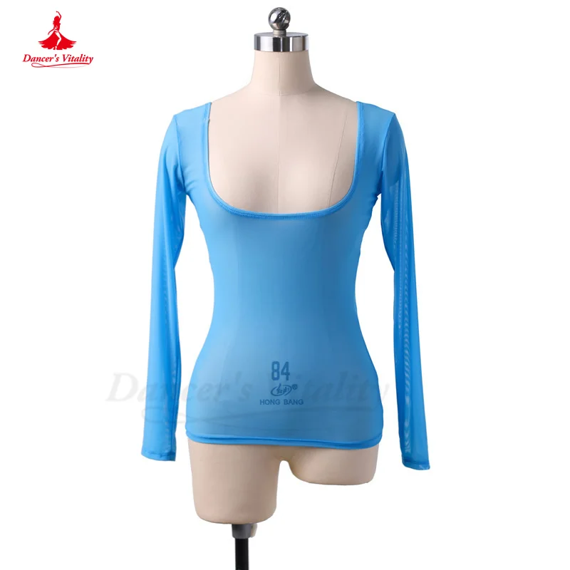 Top de danza del vientre para mujer, de una pieza Blusa de gasa de manga larga, camisetas de baile de Ballet, Body de práctica de danza Oriental