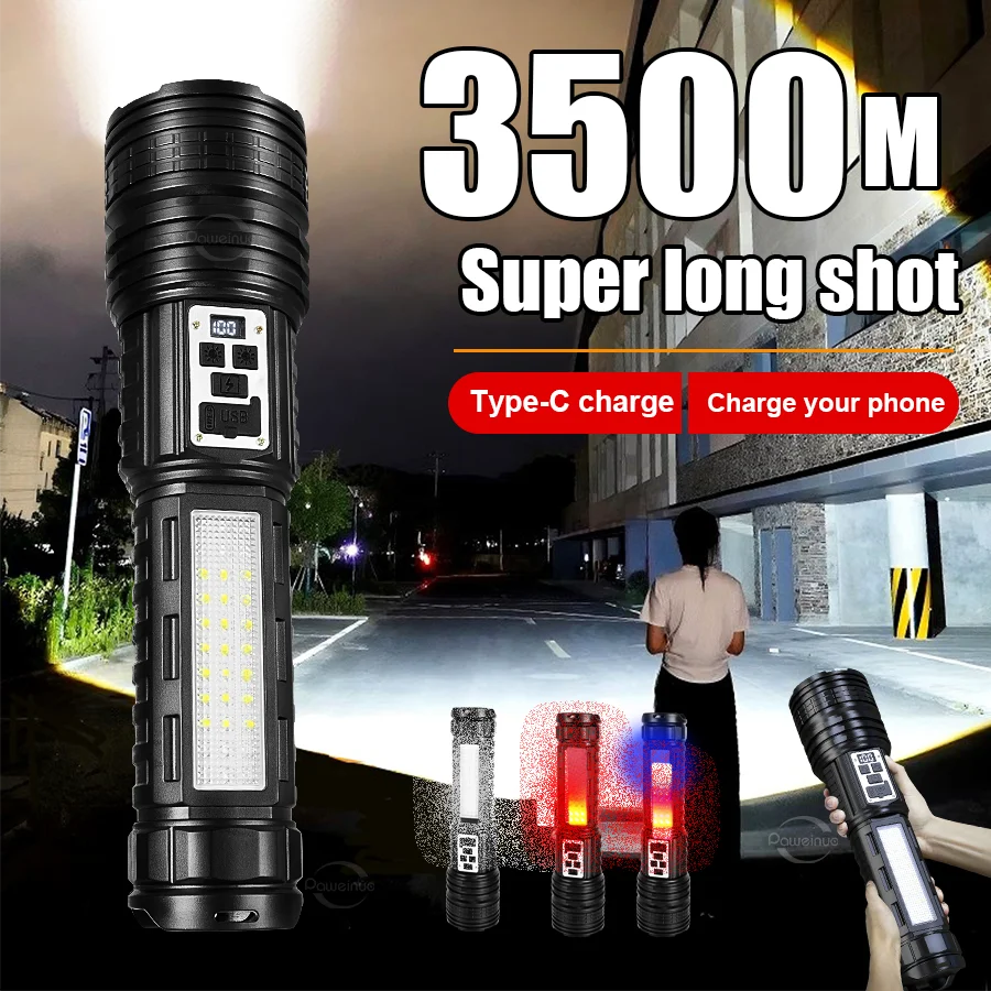 2025 Most Powerful LED Flashlight Strong Light 2*500W High Power Tactical Torch Rechargeable Light Long Shot 3km Camping Lantren