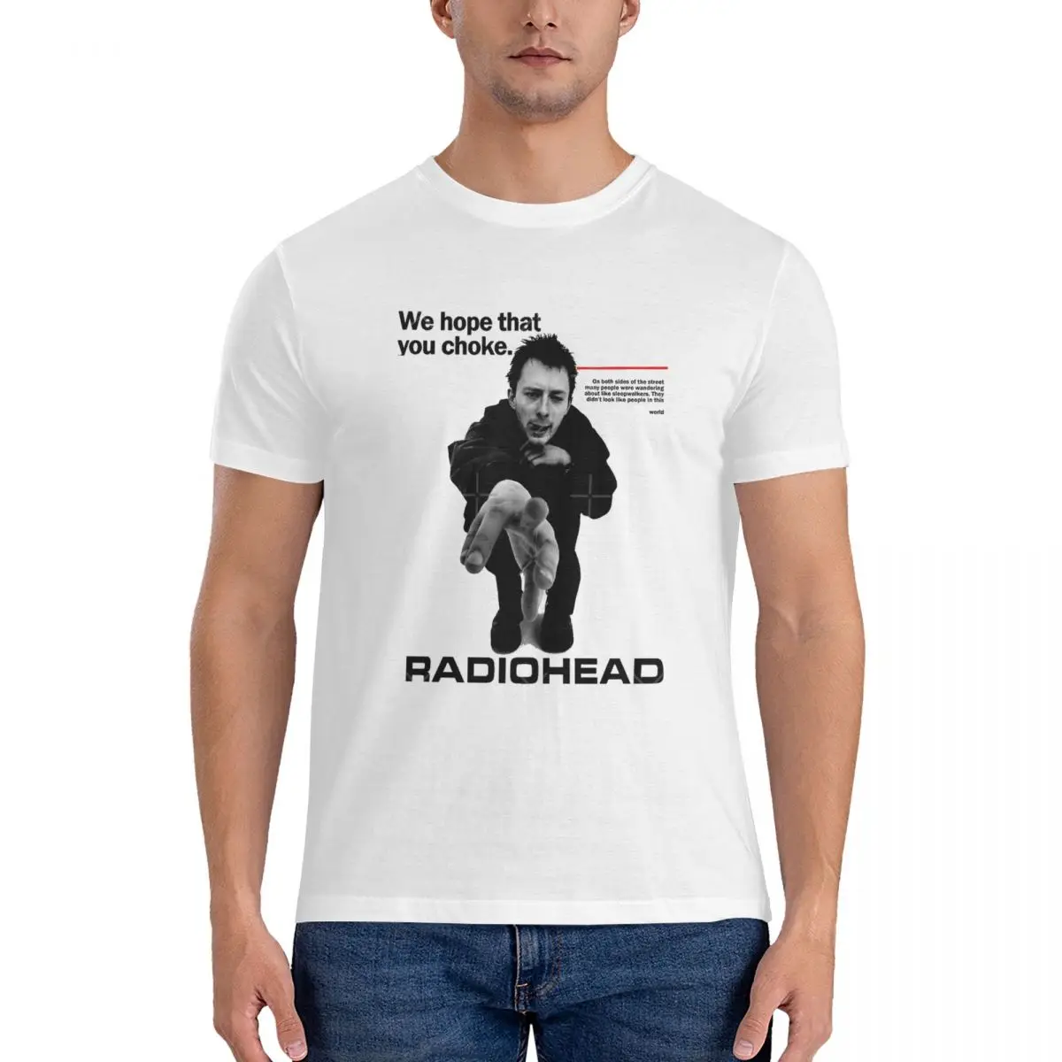 Thom Yorke Radiohead T Shirts for Men 100% Cotton T-Shirt Crewneck Radiohead Tees Short Sleeve Clothes Printed official-website