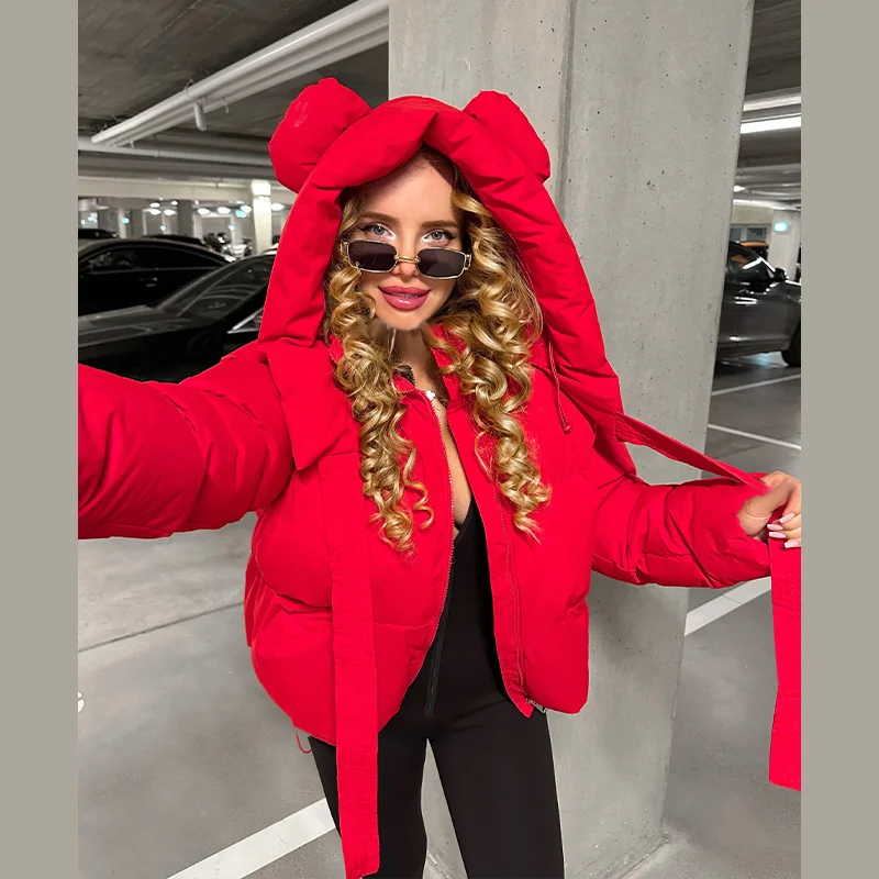 Modische Einfarbige Damen-Steppjacke mit Kapuze, Reißverschluss, Langen Ärmeln, Kurzer Schnitt, Locker Geschnitten, Schick, 2026 Herbst Winter Neue Streetwear für den Alltag – Detail 12