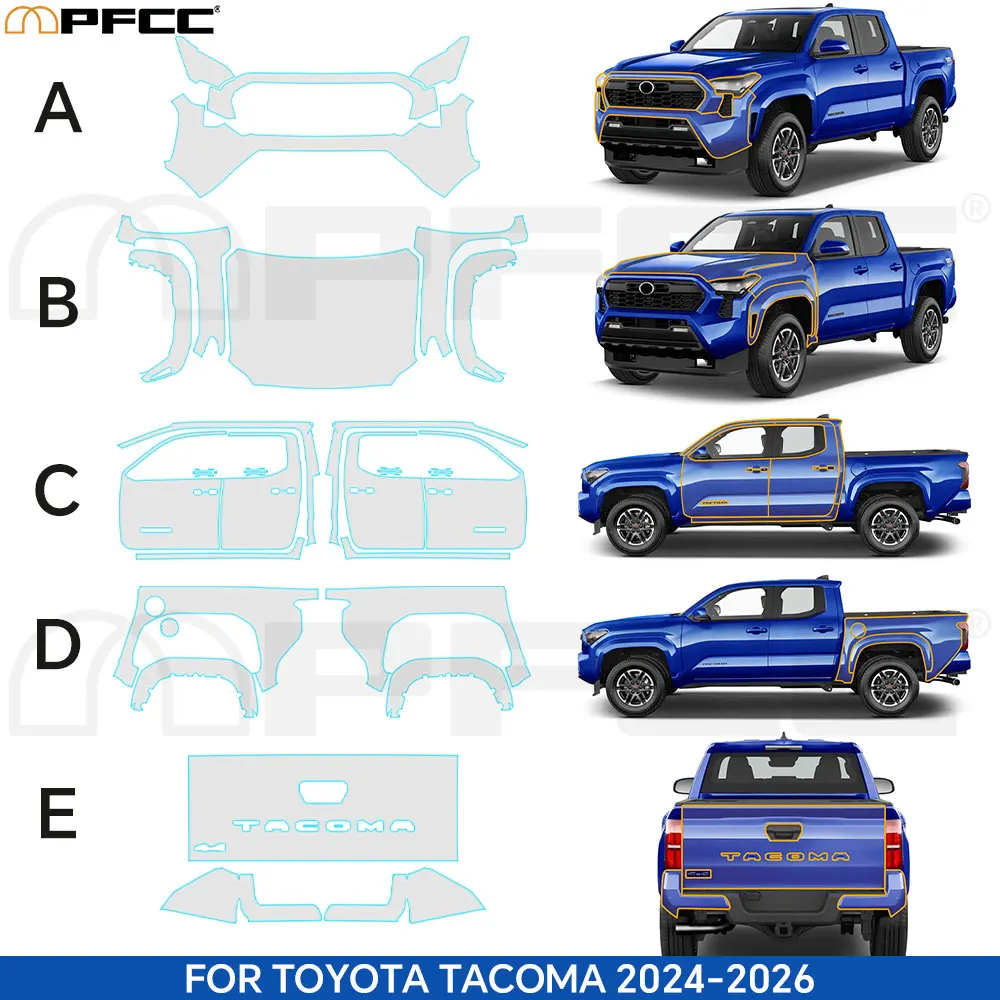 

Предварительно нарезанная защитная пленка Clear Bra для Toyota Tacoma 2024-2026: Комплект PPF TPU для защиты кузова автомобиля от царапин с функцией самовосстановления