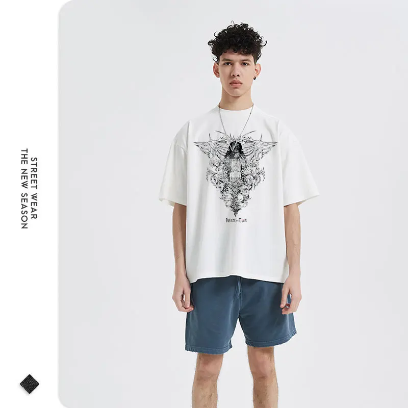 Eren Jaeger T-shirts Vintage Washed Anime T-Titan A-Attack T Shirt Manga Shingeki no Kyojin Levi Mikasa Short Sleeve Tops Tees