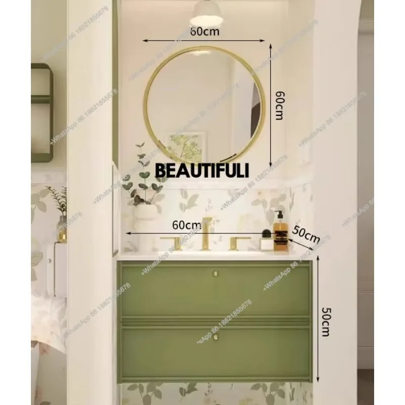 

H Пасторальный небольшой свежий шкаф для ванной комнаты, комбинированная каменная плита, бесшовная керамическая встроенная раковина, умывальник для ванной комнаты