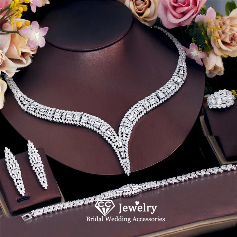 

CC Luxury Jewelry Set for Women Wedding Accessories Bridal Dress Engagement Necklace Earrings Ring Bracelet Sets Party T0270