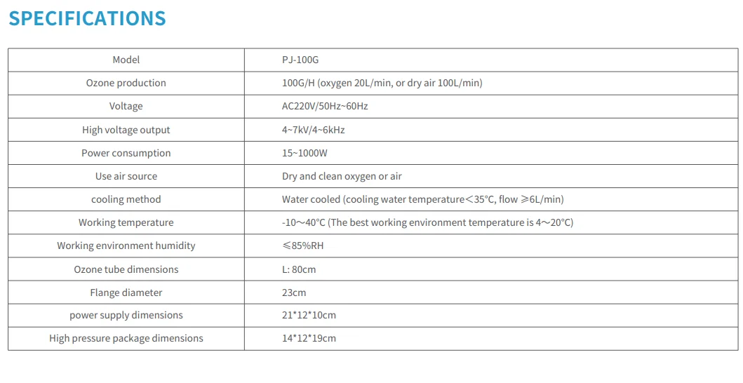 Adjustable 100 G/Hr Ozone Tube With  Power Supply Water Cooled Quartz Ozone Generator Cell